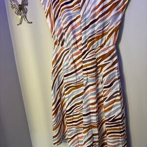 Ann Taylor Zebra Print Midi Dress - Orange, Brown, White